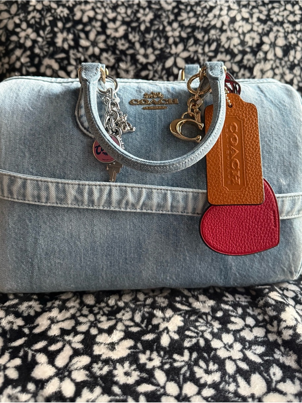 Coach Light Blue Denim Satchel with Red Heart Charm - Picture 4 of 8